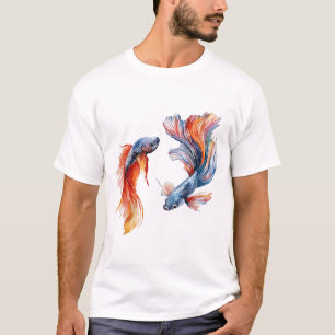 シャムの戦闘魚、双子、水彩、ウォールアート Tシャツ