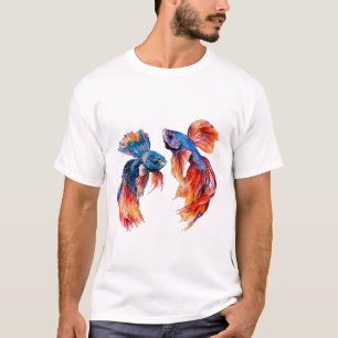 シャムの戦闘魚、双子、水彩、ウォールアート Tシャツ