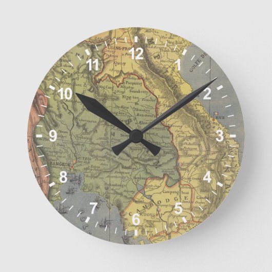 シャムの王国の地図 ラウンド壁時計 (正面)