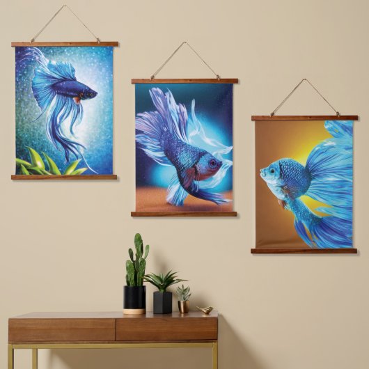 シャムぶら下がった魚の織物 吊り下げ型タペストリー (非対称)