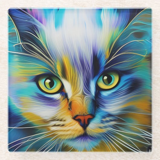 シャムカラフル猫の閉じ込め ガラスコースター (正面)