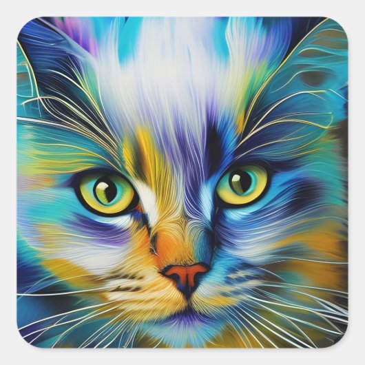 シャムカラフル猫の閉じ込め スクエアシール (正面)