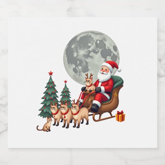 シャムサンタ クリスマス シャム猫好き ギフト スパークリングワインラベル (シングルラベル)