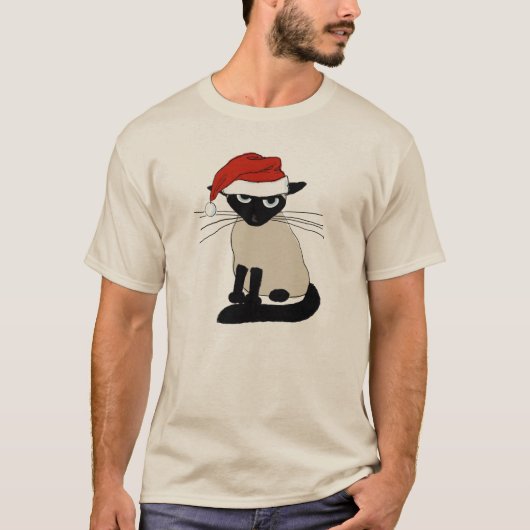 シャムセサンタ条項 – おもしろいクリスマスキャットクリスマス Tシャツ (正面)