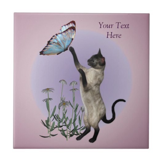 シャムネキャットバタフライとデイジー タイル (正面)