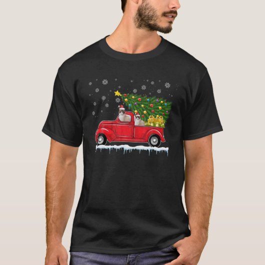 シャムネキャットレッドカートラッククリスマスツリーサンタXma Tシャツ (正面)