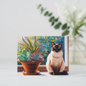 シャムネコと多肉植物 ポストカード (スタンド正面)