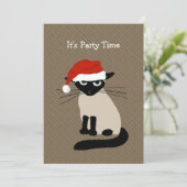 シャムネコのサンタクロースのクリスマスホリデーパーティー 招待状 (スタンド正面)