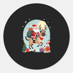 シャムネコのサンタクロース+トナカイ クリスマスツリーL ラウンドシール