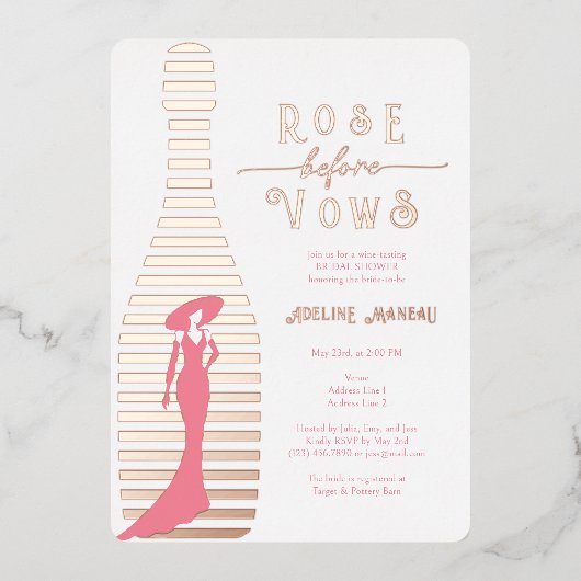 シャムモダンパーニュロセビエウィーブーブライダルシャワー 箔招待状 (正面)