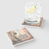 シャムリラックスネコの窓敷居 ストーンコースター (横)