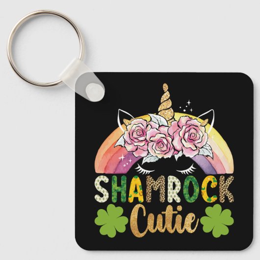 シャムロックかわいこちゃんユニコーンレインボーSt patricks day キーホルダー (正面)