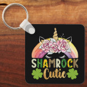 シャムロックかわいこちゃんユニコーンレインボーSt patricks day キーホルダー (正面)