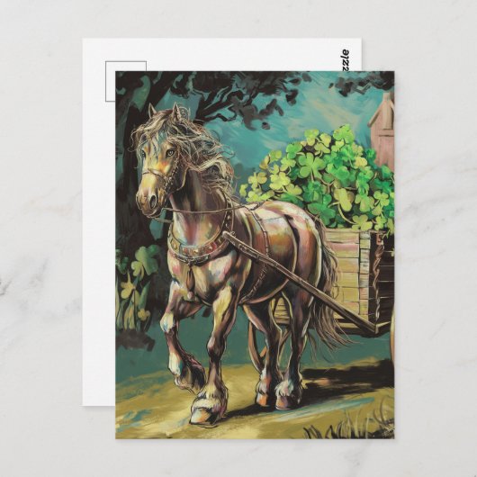 シャムロックだらけの荷車を引く馬 ポストカード (正面/裏面)