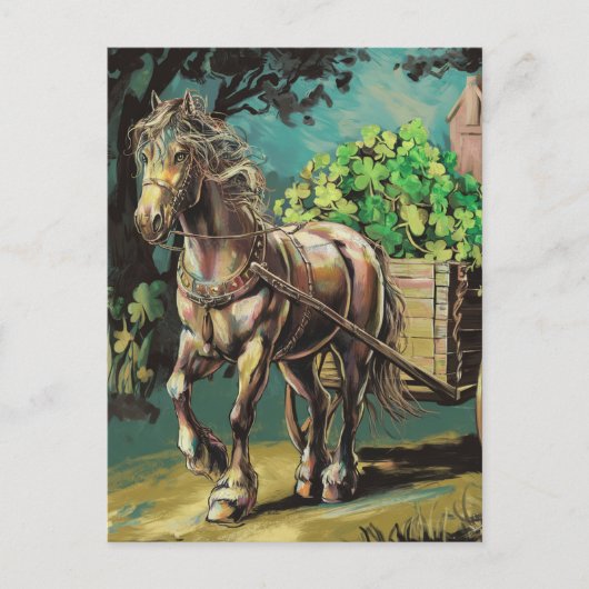 シャムロックだらけの荷車を引く馬 ポストカード (正面)