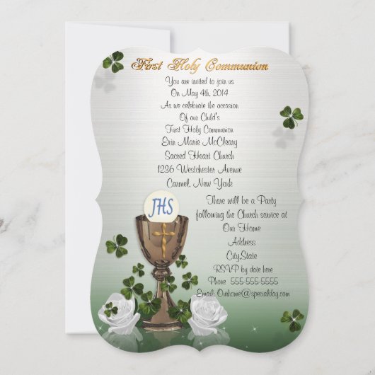 シャムロックとのアイルランド最初の聖餐式の招待 招待状 (裏面)