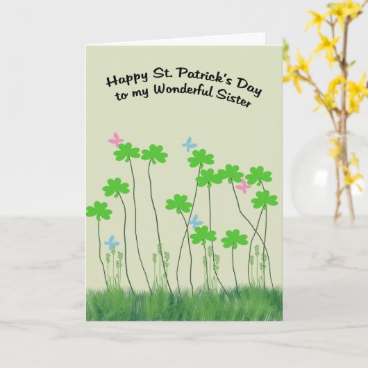 シャムロックとの姉妹のための聖パトリックの日のカード カード (黄色い花)
