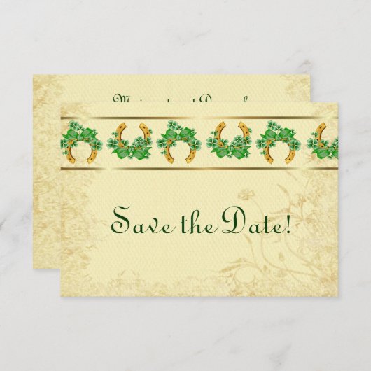 シャムロックとゴールドのアイルランド風セーブ・ザ・デート セーブザデート (正面/裏面)