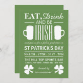 シャムロックとビールアイリッシュセントパトリックの日 招待状 (正面/裏面)