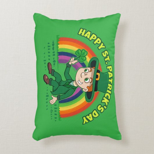 シャムロックとレインボーを備えた可愛い漫画レプレシャン アクセントクッション (正面(垂直))