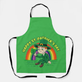 シャムロックとレインボーを備えた可愛い漫画レプレシャン エプロン (正面)