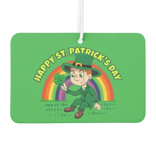 シャムロックとレインボーを備えた可愛い漫画レプレシャン カーエアーフレッシュナー (裏面)