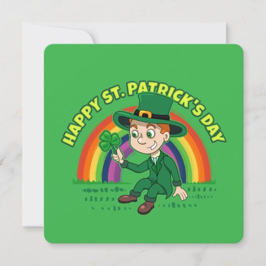 シャムロックとレインボーを備えた可愛い漫画レプレシャン シーズンカード (正面)