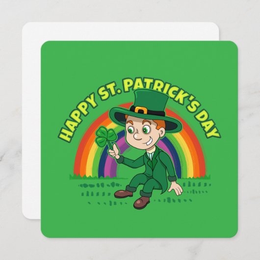 シャムロックとレインボーを備えた可愛い漫画レプレシャン シーズンカード (正面/裏面)