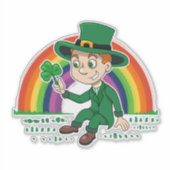 シャムロックとレインボーを備えた可愛い漫画レプレシャン シール (正面)