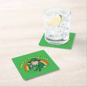 シャムロックとレインボーを備えた可愛い漫画レプレシャン スクエアペーパーコースター (インサイチュ)