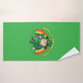 シャムロックとレインボーを備えた可愛い漫画レプレシャン バスタオル (バスタオル)