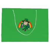 シャムロックとレインボーを備えた可愛い漫画レプレシャン ラージペーパーバッグ (裏面)