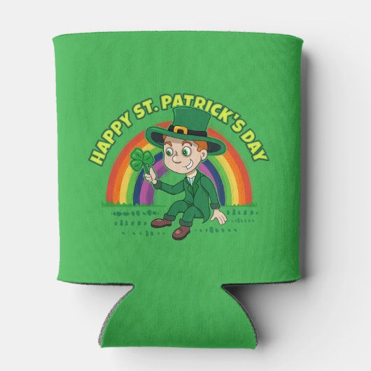 シャムロックとレインボーを備えた可愛い漫画レプレシャン 缶クーラー (裏面)