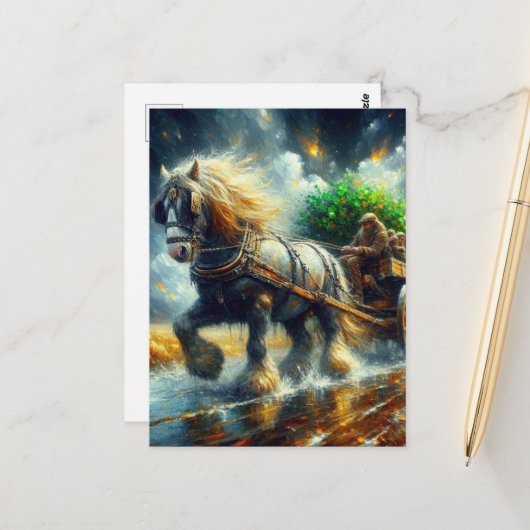 シャムロックと人々を引っ張るジプシー・バンナー ポストカード (正面/裏面インサイチュ)