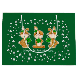 シャムロックと可愛いバンニーSt.Patrick's Day ラージペーパーバッグ