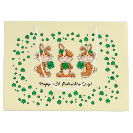 シャムロックと可愛いバンニーSt.Patrick's Day ラージペーパーバッグ