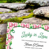 シャムロックと弓ピンクとグリーンブライダルシャワー 招待状