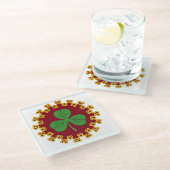 シャムロックと結び糸細工オンレッド ガラスコースター (アングル)