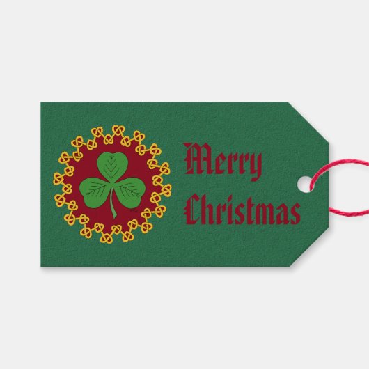 シャムロックと結び糸細工オンレッド ギフトタグ (正面(横))