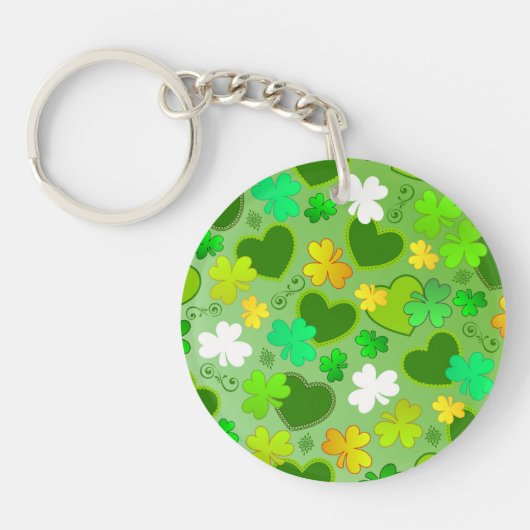 シャムロックと聖パトリックの日のハートキーチェーン キーホルダー (正面)