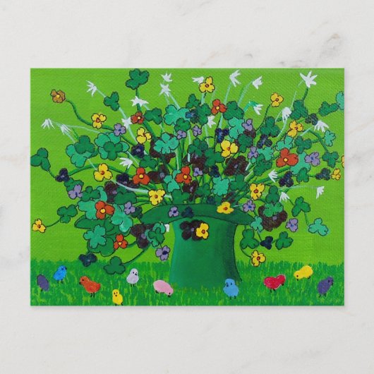 シャムロックと花と雛 ポストカード (正面)