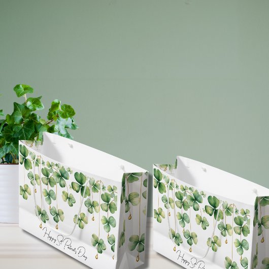 シャムロックと金ゴールドビーズ ラージペーパーバッグ