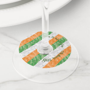 シャムロックのあるセントパトリックの日アイルランド国旗 ワイングラスタグ