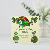 シャムロックのエルフ帽子 セントパトリックデーのパーティー 招待状 (スタンド正面)