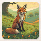 シャムロックのキツネ スクエアペーパーコースター (正面)