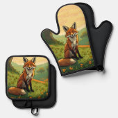 シャムロックのキツネ 鍋つかみ&鍋敷きセット (正面/裏面)
