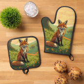 シャムロックのキツネ 鍋つかみ&鍋敷きセット (トップダウン)