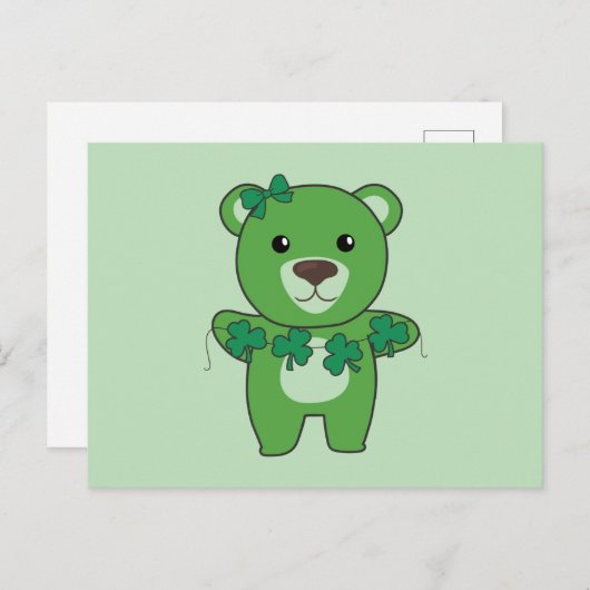 シャムロックのクマかわいい動物の運はがき ポストカード (正面/裏面)