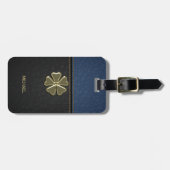 シャムロックのセントパトリックデー、青と黒の革 ラゲッジタグ (正面横)