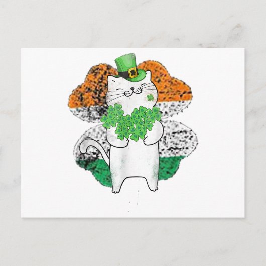 シャムロックの可愛い猫レプレシャンSt patricks day ポストカード (正面)